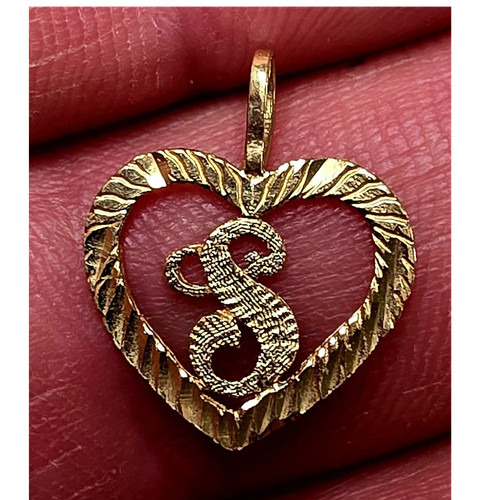 Yellow Gold Heart Pendant S Initial Alphabet Letter Charm