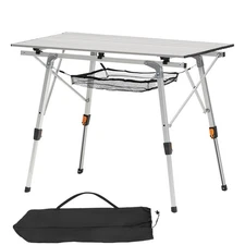 Uimoso Portable Folding Aluminum Camping Table with Roll-Up Top and Mesh Shelf