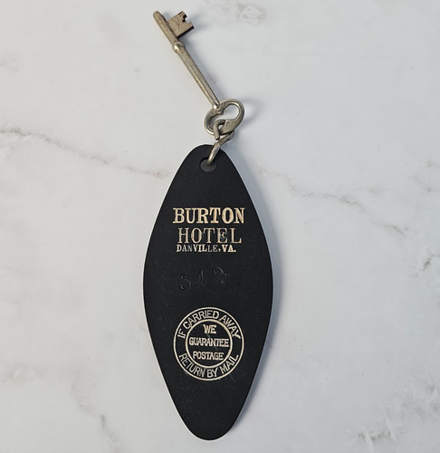 Danville VA Burton Hotel Skeleton Room Key Fob 342 Original Motel Mid-Cent VTG