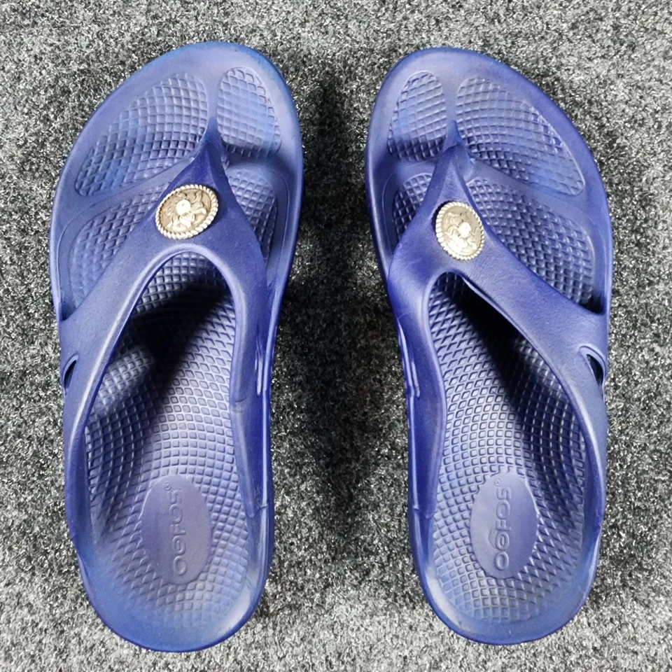 OOFOS Ooriginal восстановления стринги сандалии редкая цветочный подвеска женский размер 8 синий - Изображение 3 из 4