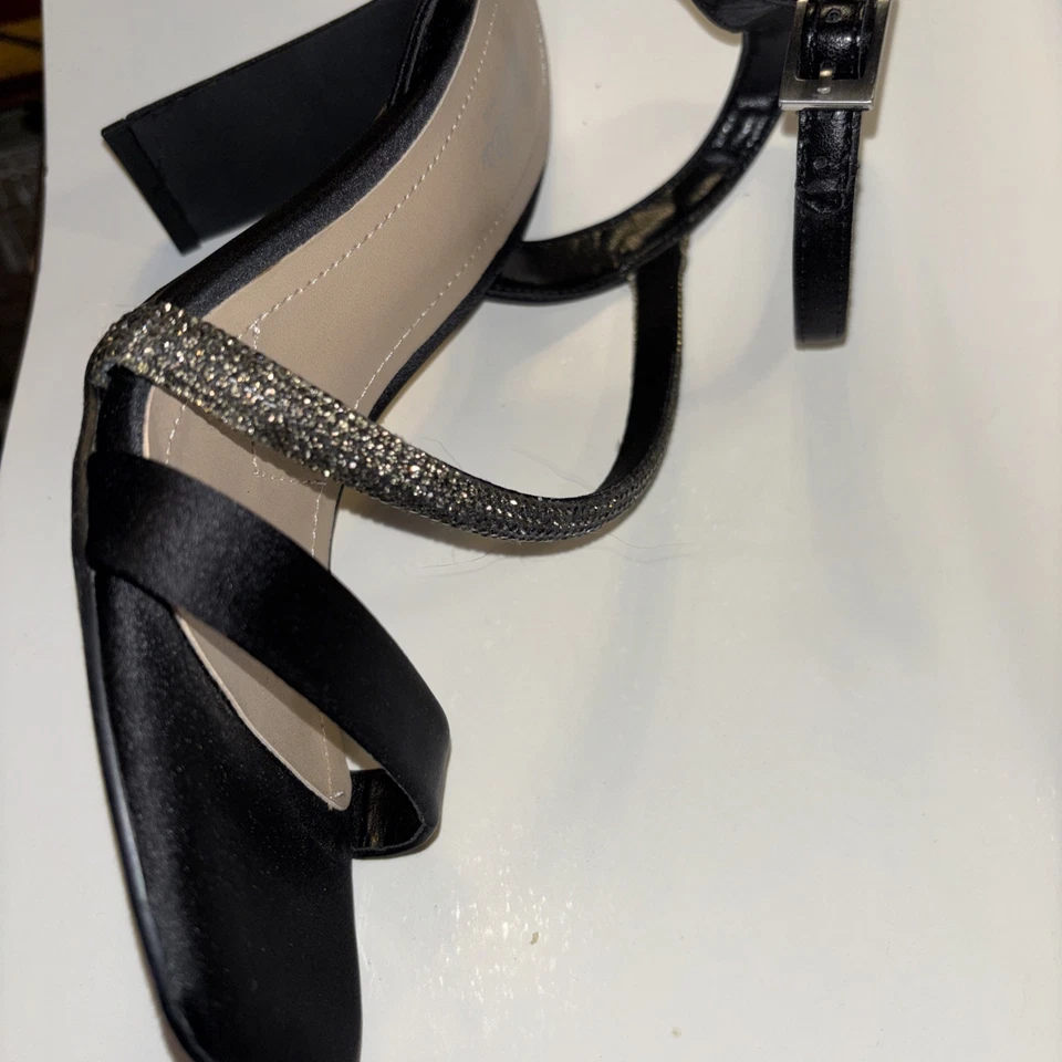 Charles By Charles David Asymmetrical Rhinestone Stiletto Black 6M Sandals Shoe - Image 3 of 4