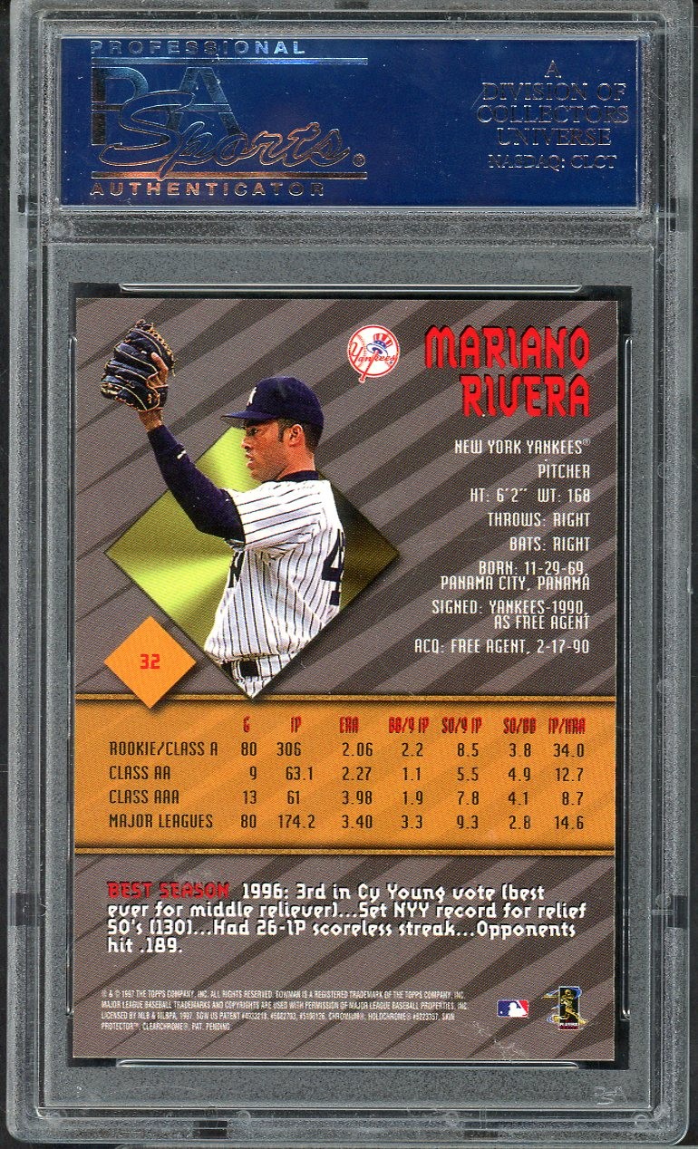 1997 BOWMAN BEST # 32 MARIANO RIVERA YANKEES PSA 10 GEM MINT 565199 (KYCARDS) view 2