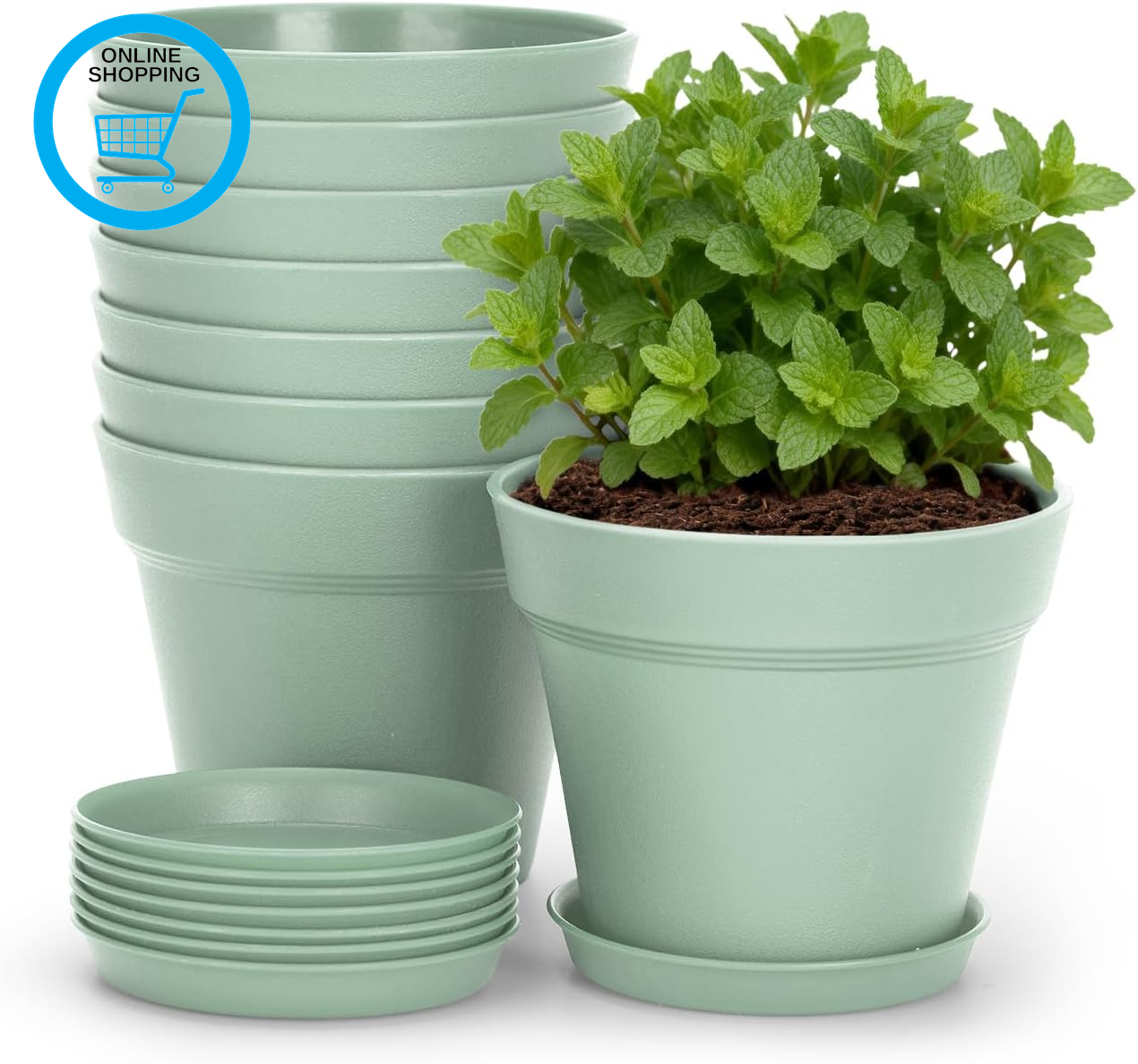 8 Pcs Small Plant Pots Indoor, 10Cm Green Plastic Plant Seedling Pots with Drain