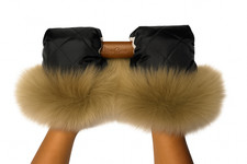 Luxury Baby Pram Mittens, Black Quilted with Sheepskin Fur Trim, Hand Gloves