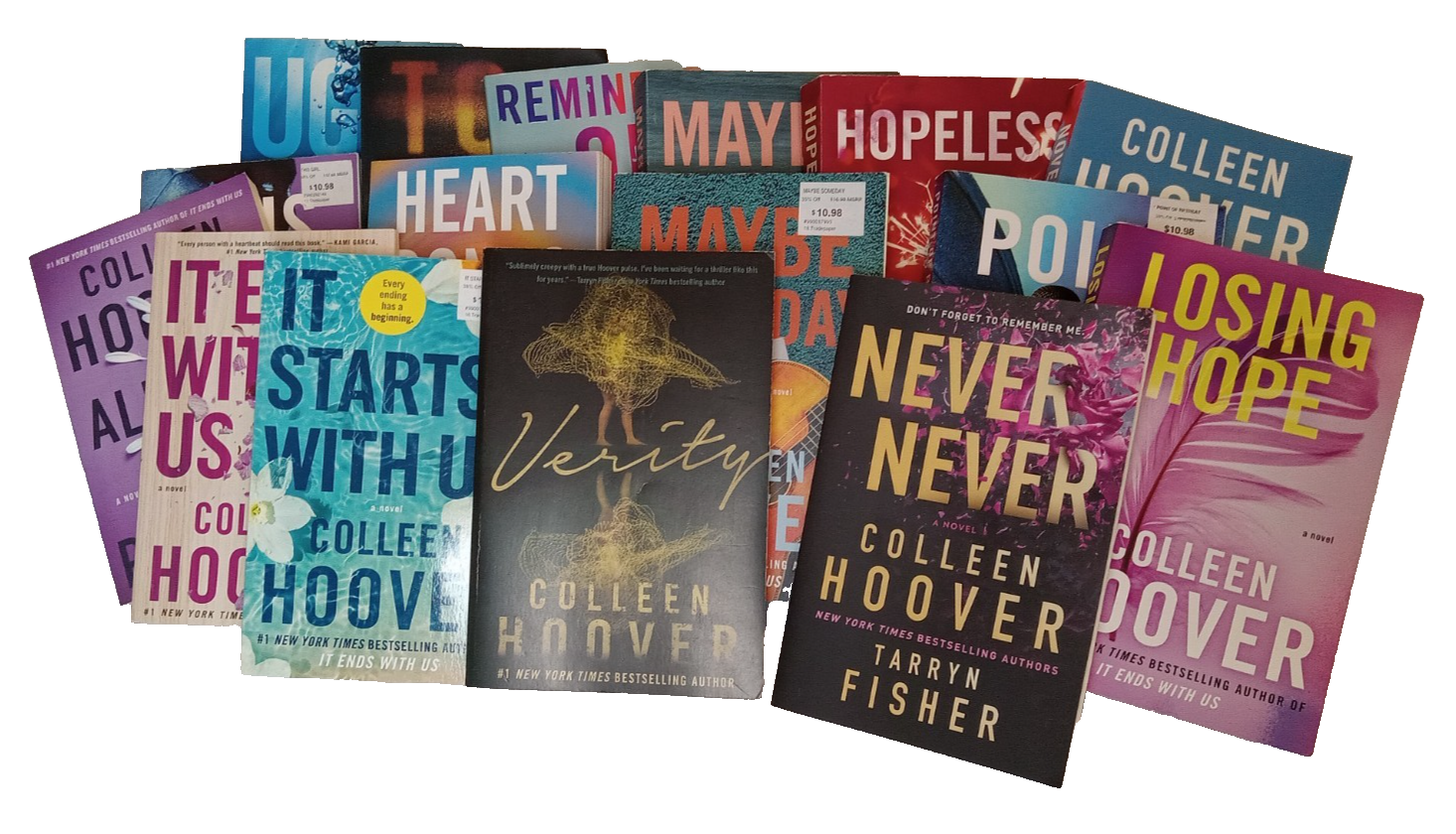 Lot of 16 Colleen Hoover Books Paperback - Never Never, It Ends With Us, Verity