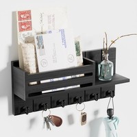 SchlüSselbrett Holz Mit Ablage Und 6 Haken SchlüSselhalter Wand Schwarz FüR