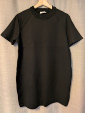 Mango Size L 14 Black mini Shift Dress Ruffle Relaxed LBD Minimal Short C44