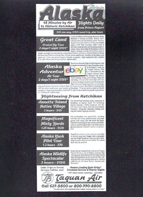 TAQUAN AIR TO KETCHIKAN ALASKA FROM PRINCE RUPERT,BC CANADA 3 FLIGHTS DAILY AD