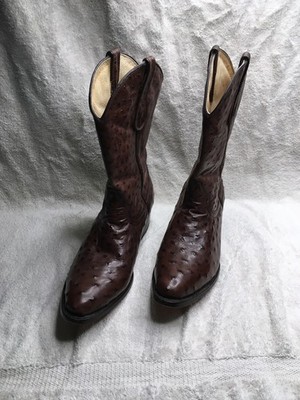 Buitre Mens Handmade Brown Leather Ostrich Embossed Boots Sz. 28.5 Or 9-9.5
