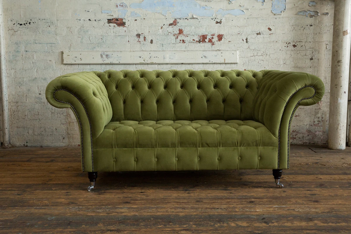 MODERN HANDMADE 2 SEATER SOFT OLIVE GREEN VELVET CHESTERFIELD SOFA