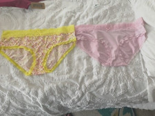 Ladies Hipster Panties W/Lace By Rene Rofe, 2 Pair, Sz 1X, Yellow Multi  Pink