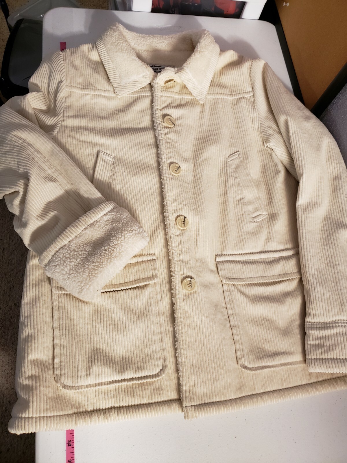 MARVIN RICHARDS Corduroy Boa Jacket, Women's, Size L cotton beige type brown Vintage Second Hand