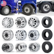 Front Metal Wheel Rims Rubber Tires For 1/14 Tamiya Trailer Tractor RC Truck Car
