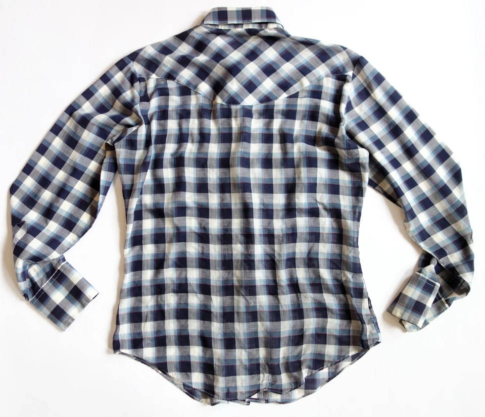 CAMISA LEVIS de Colección Años 70 Cuadros Perla Occidental Pecho a Presión Yugo Manga Larga Para Mujer M Foto 3 de 4