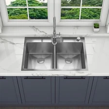 Sinber 33" Drop in Double Bowl Kitchen Sink with 304 Stainless Steel HT3322D-S-9