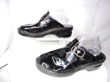 BOC Born Concept Women's Black Leather Clogs Slip on Mules Buckles Straps Size 9