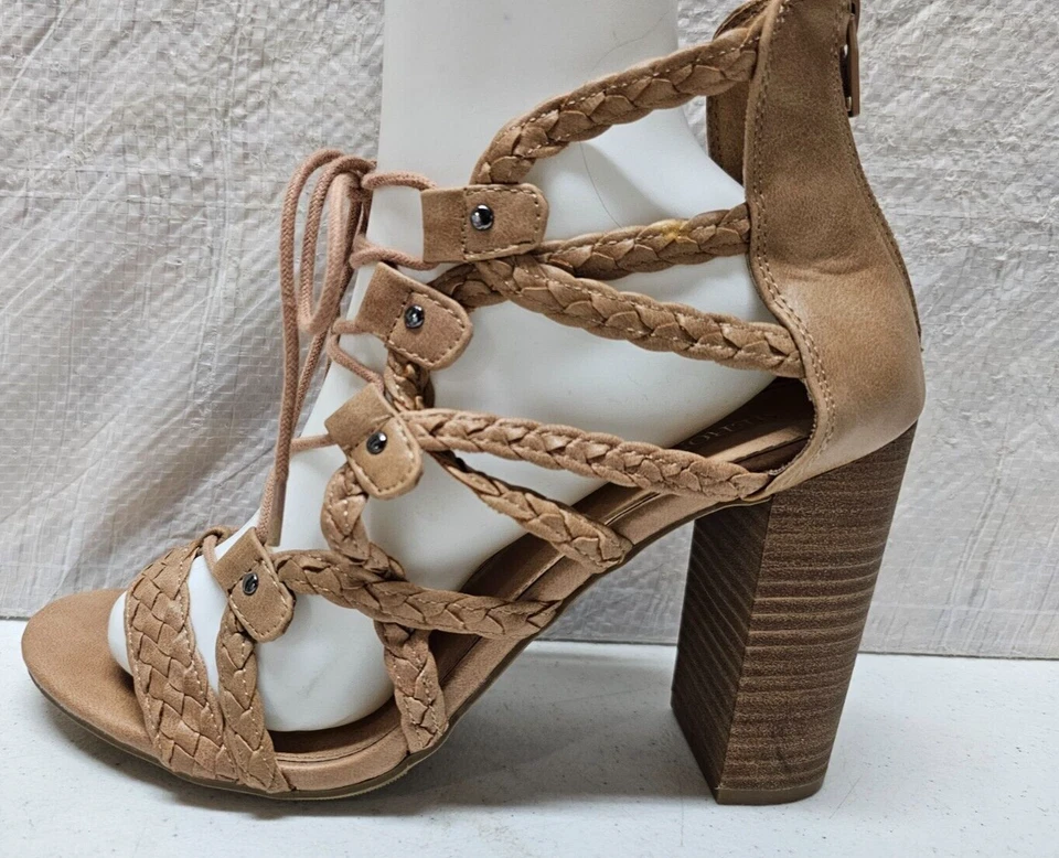 Новый с Ярлыками Merona женщин 9,5 бежевый с ремешками насосы коренастый 4» каблук туфли на молнии сандалии - Изображение 4 из 4