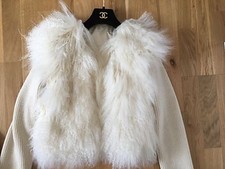 John Richmond Ladies Ivory Lama Fur Jacket, Wool Sleeves, Size Uk8 (s) Rrp£1800