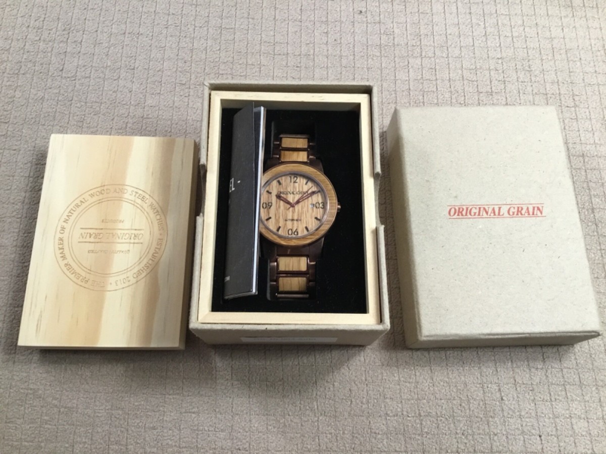 Original Grain The Barrel Mens Watch 47mm Natural Wood Leather New Battery ORIGINAL GRAIN Wood Watch  main image 2