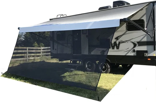 Tentproinc RV Awning Sun Shade 8' X 20' 3'' -Black Mesh Screen Sunshade Complete