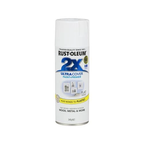 Rust Oleum 340g White Flat 2X Ultra Cover Paint Prime Spray Paint