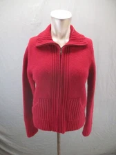 GAP Size M Womens Red Lambswool Angora Rabbit Hair Blend Full Zip Cardigan 612