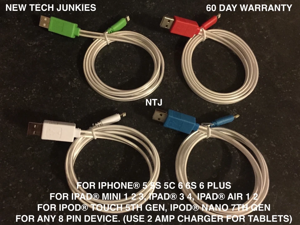 FLAT FLOW MOVING LIGHT-UP glow LED charger cable for iPhone 8 7 5c 6s plus MICRO - Image 2 of 4