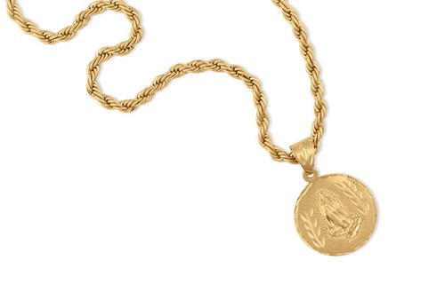 Gold Praying Hands Necklace, 5mm French Rope Chain, 14k Heavy Plated Gold - Picture 5 of 5