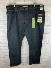 New Wrangler Straight Fit 100 Cotton Dark Wash Blue Denim Jeans Men's 42x30