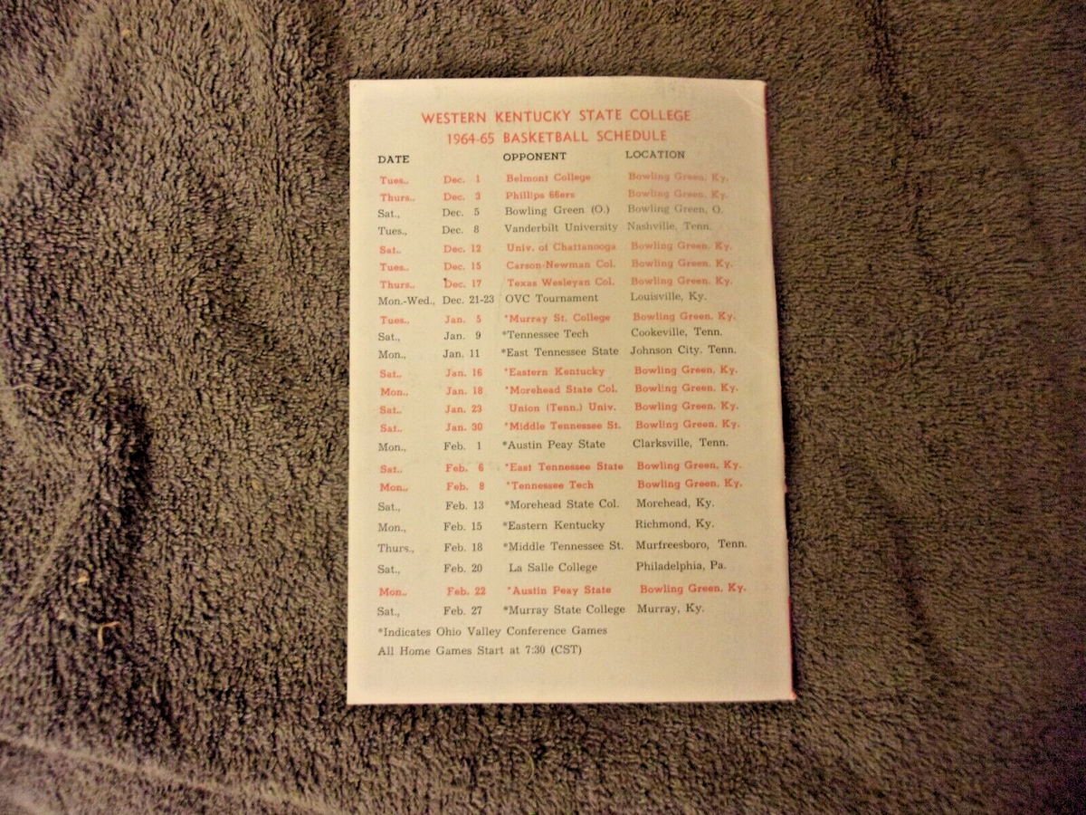 1964-65 WESTERN KENTUCKY BASKETBALL MEDIA GUIDE Yearbook JOHN