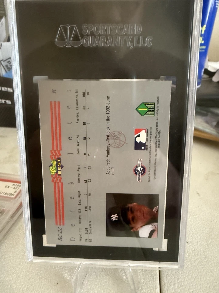 1992 Clásico Mejor Liga Menor - Tarjeta de bonificación azul #BC22 Derek Jeter (RC) Foto 2 de 2