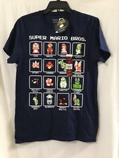 Super Mario Bros Mens Navy T-Shirt Characters Items Named Images New S,XL,2X