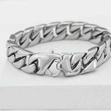 Men's 8.5" Stainless Steel 14mm Cuban Curb Chain Bracelet High Polish.Box