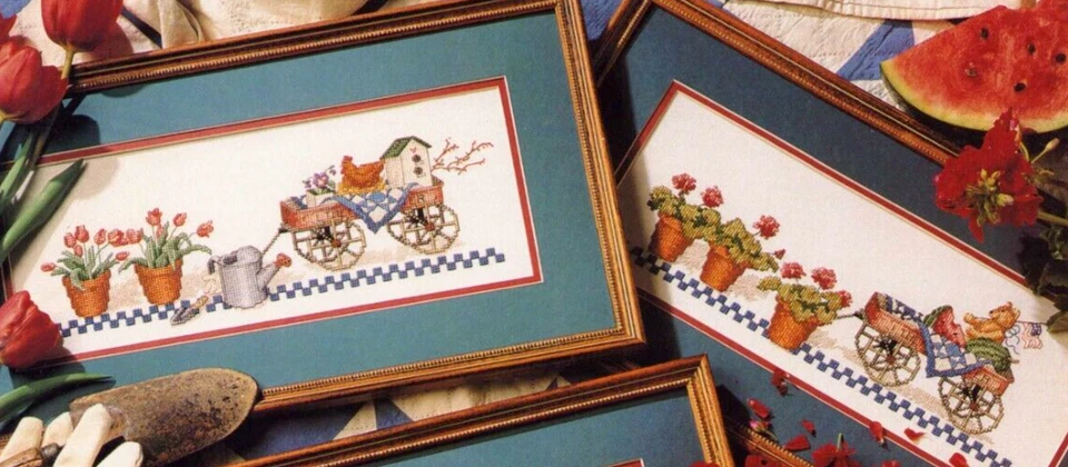 Cross Stitch 4 Seasons Snowman Pumpkins Watermelon Tulips Sandy Gore Evans - Image 2 of 4