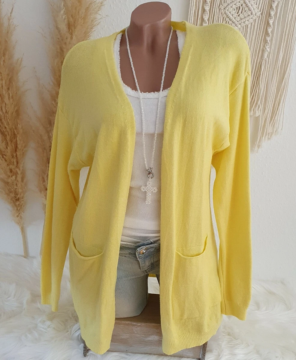 Italy Knit Cardigan Fine Knit Lightweight Knitted Jacket Yellow 36