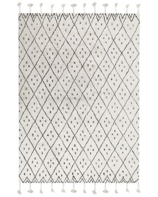 Rechteckiger Teppich Quasten Baumwolle Kurzflor 140 x 200 cm weiß/schwarz Agadir