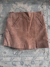 1970s Beige Suede Leather A-Line Slit Short Mini Skirt Size 25
