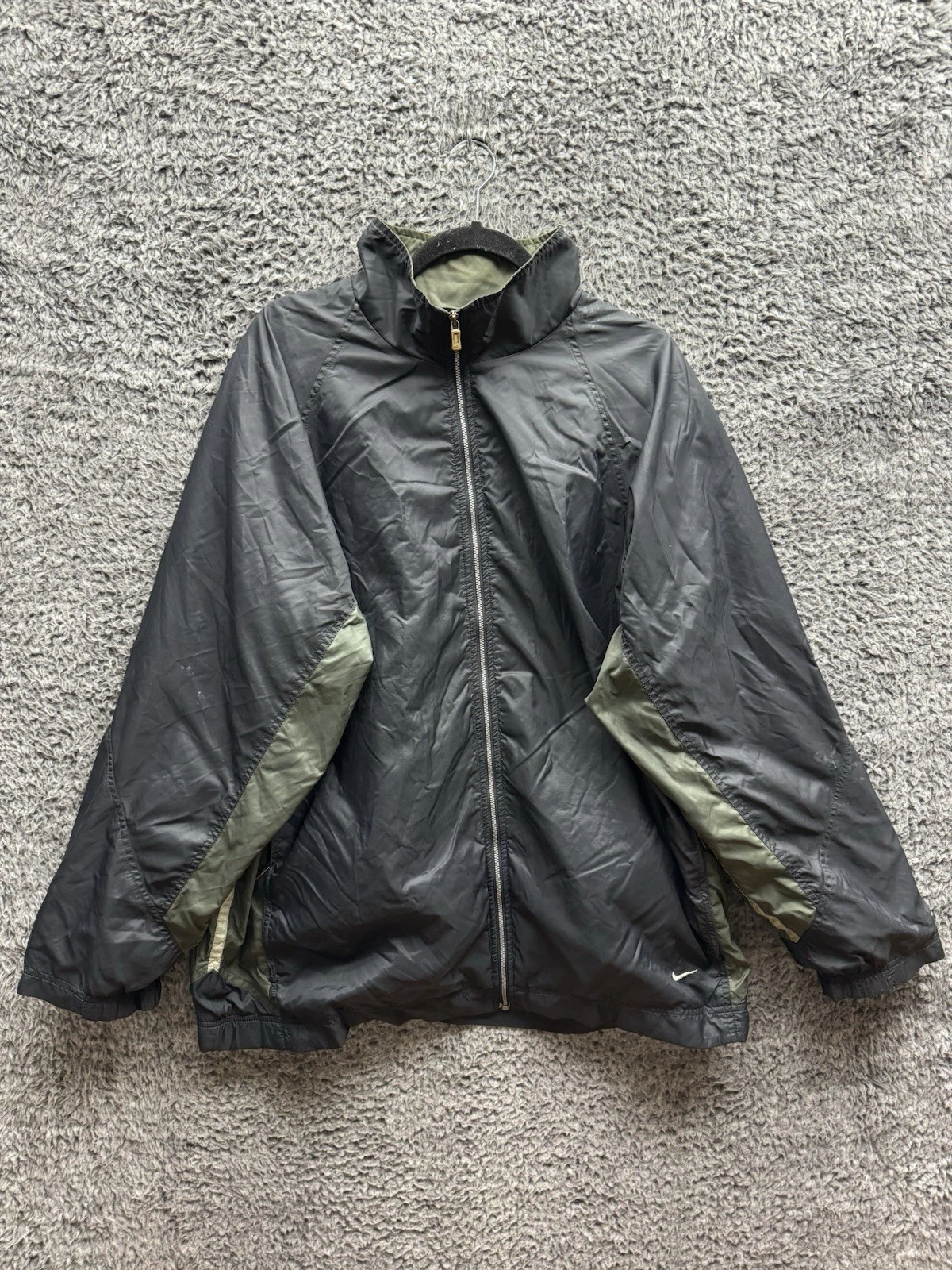 Vintage Nike Black Tag Green White Full Zip Windbreaker Jacket 90s 1990s Men’s L