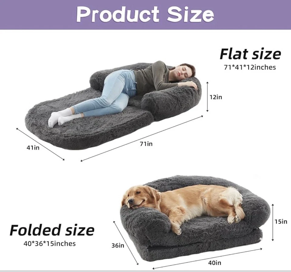 Cama para perro humano para adulto, cama plegable 2 en 1 para mascotas gigante Foto 2 de 4