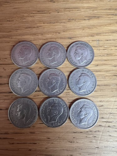 Lotto lavoro monete sei pence Giorgio VI 1939 1941 1942 1946-1951 X 9 monete - Foto 9 di 14