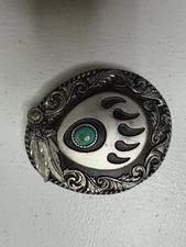 Vintage Sterling Silver Turquoise Bear Claw Belt Buckle