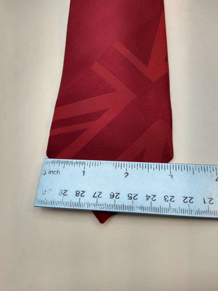 BEN SHERMAN Handmade Premium Silk Necktie Solid Burgundy Union Jack 3"W x 59"L - Image 3 of 4