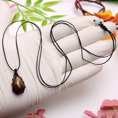 Goldener Wächter ~ Natürlich Tiger Auge Handgemacht Boho Makramee Kristall Kette - Bild 1 von 4