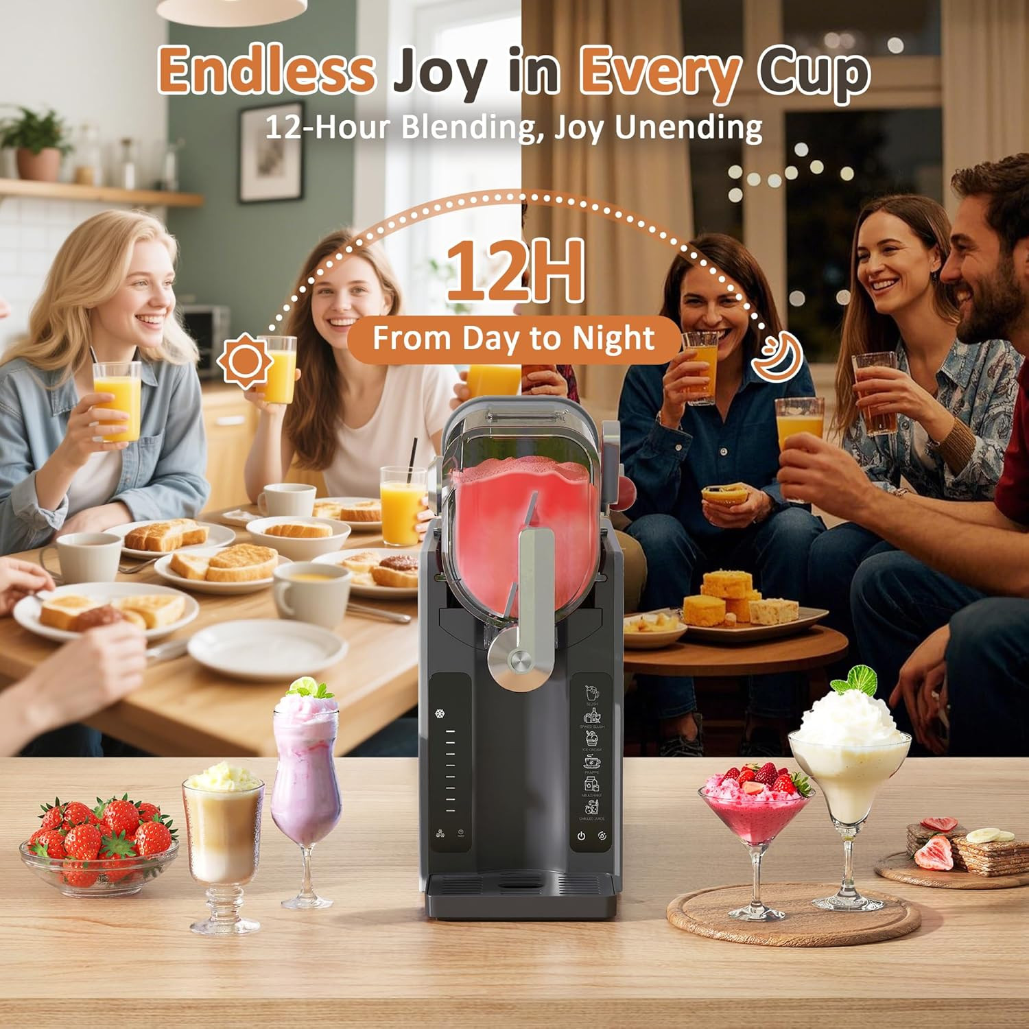 Slushie Machine, Slushy for Home No Ice Need, Soft Serve Ice Cream Maker & Marga