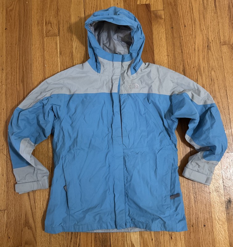 The North Face Shell Jacket Girls Blue Gray Hyvent Windproof Outdoor Sz XL