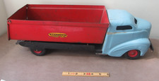 Vintage 1940's Wyandotte Dump Truck Pressed Steel All Metal Prod Co Red Blue 21"