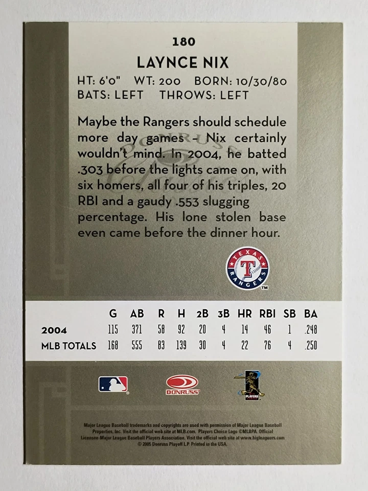 2005 Donruss Classics #180 Laynce Nix - Image 2 of 2