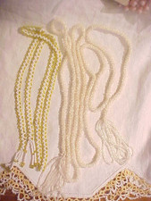 3 Vintage Woven Glass Bead Ropes Yellow, White and Clear