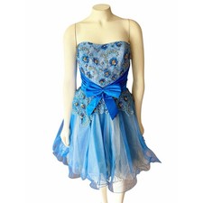Sherri Hill Blue Beaded Lace Strapless Prom Homecoming Party Dress Bow Size 8