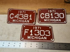 3 Vintage Michigan Motorcycle License Plates 1971 Red See Pictures